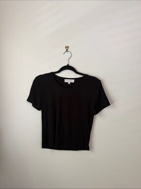 Pink Rose Black Short Sleeve Crewneck Tee